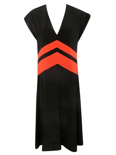Shop Givenchy V-neck Dress In Black/red