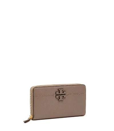 Shop Tory Burch Mcgraw Zip Continental Wallet In Silver Maple