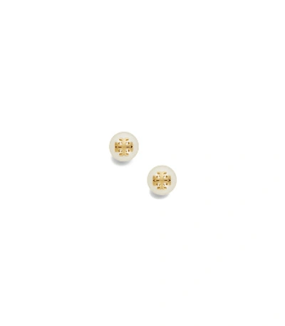 Shop Tory Burch Kira Pearl Stud Earring In Ivory/tory Gold