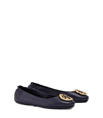 Shop Tory Burch Minnie Travel Ballet Flat, Leather In Ink Navy/gold