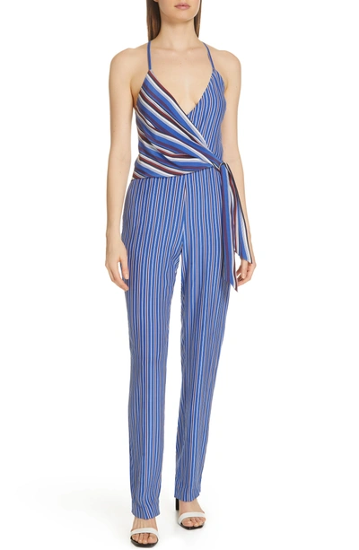 Shop Rag & Bone Felix Stripe Silk Jumpsuit In Blue Multi