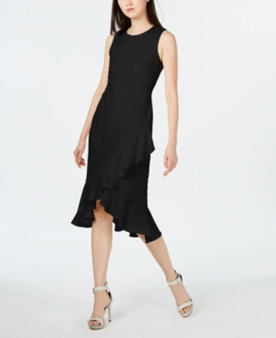 Shop Calvin Klein Sleeveless Ruffled Wrap-hem Dress In Black