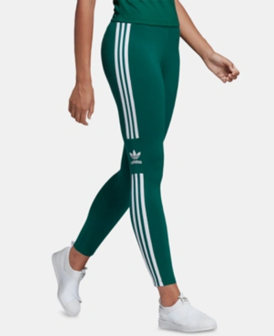 Adidas Originals Adicolor Three Stripe Trefoil Legging In Green