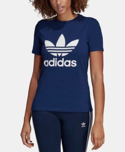 Shop Adidas Originals Adicolor Cotton Trefoil T-shirt In Dark Blue