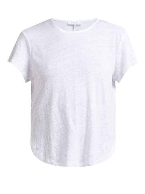 Frame Curved Hem Linen Jersey T Shirt In White ModeSens