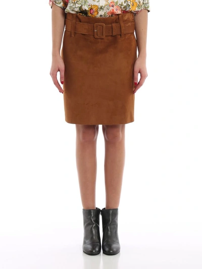 Shop Prada Belted High Waist Skirt In Nocciola