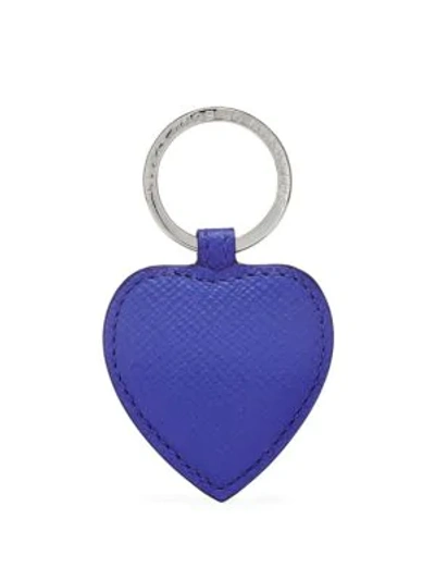 Shop Smythson Panama Leather Heart Keyring In Dark Blue