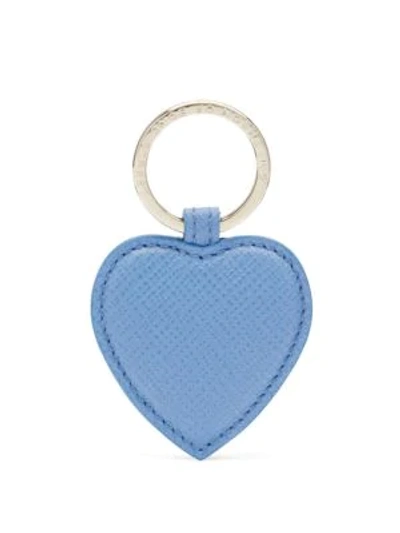 Shop Smythson Panama Leather Heart Keyring In Blue