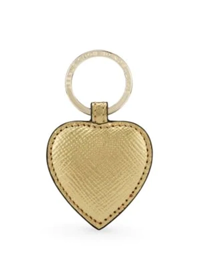 Shop Smythson Panama Leather Heart Keyring In Gold