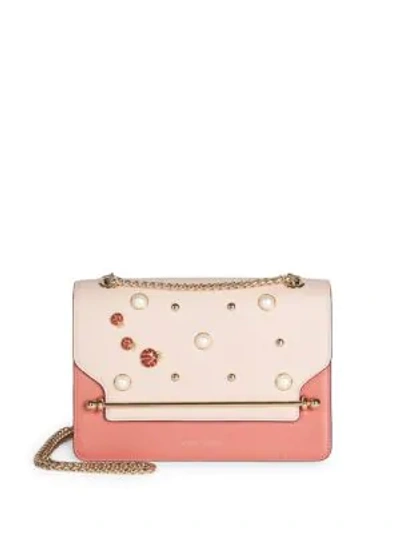 Shop Strathberry East/west Faux Pearls Leather Shoulder Bag In Pink
