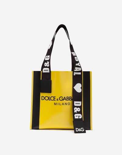 Shop Dolce & Gabbana Pvc Street Shopping Bag With Logo In Yellow