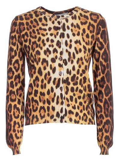 Shop Moschino Printed Cardigan In Leopard