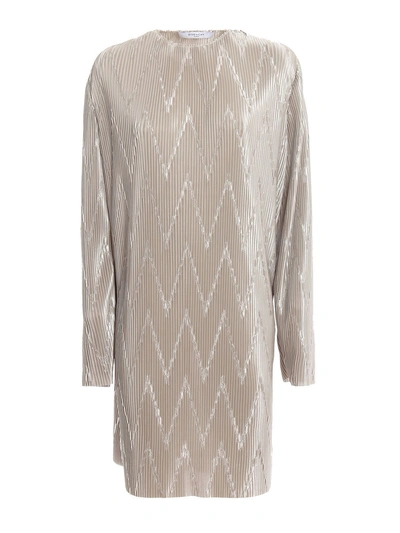 Shop Givenchy Zig-zag Pleated Short Dress In Light Grey