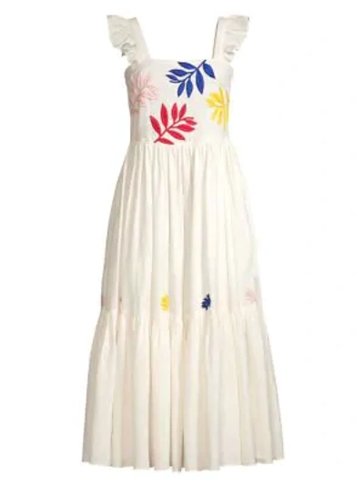 Shop Carolina K Nika Ruffled Embroidery Apron Maxi Dress In White