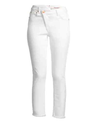 Shop Alice And Olivia Asymmetric Fly Raw Hem Jeans In Vintage Sugar