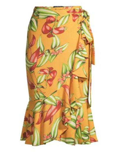 Shop Patbo Zebrina Floral Ruffle Wrap Skirt In Yellow