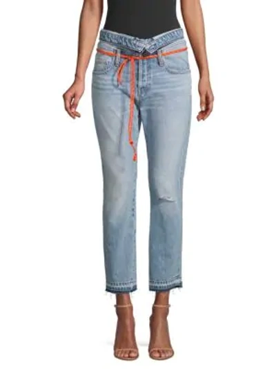 Shop Hudson Jessi Fold Over Tie Waist Jeans In Destructed Recoil