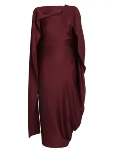 Shop Roland Mouret Hammered Silk Draped Open Back Dress In Cabernet