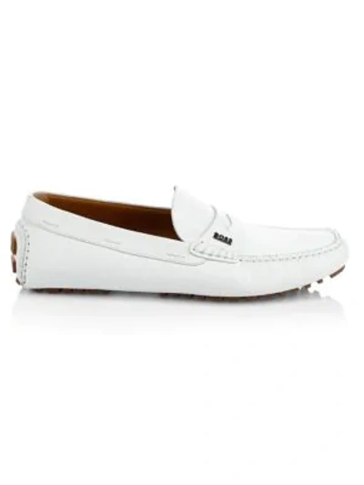 Hugo Boss Pebbled Leather Moccasin Drivers In White | ModeSens