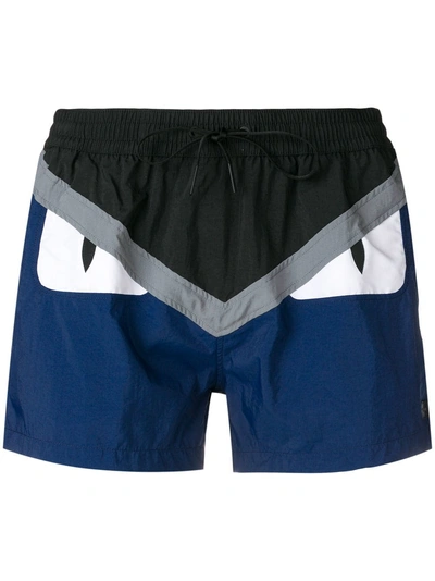 FENDI BAG BUG MOTIF SWIM SHORTS - 蓝色