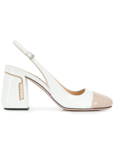 Shop Prada Two-tone Slingback Pumps - White