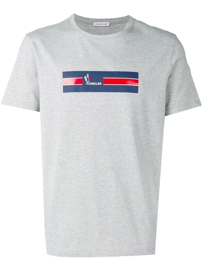 Shop Moncler Crew Neck Logo T-shirt - Grey