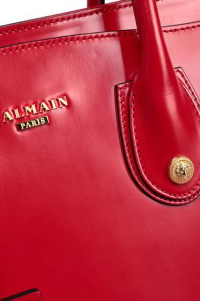 Shop Balmain Glossed-leather Tote In Claret