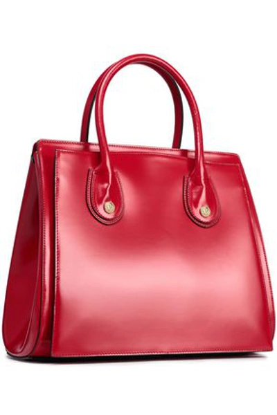 Shop Balmain Glossed-leather Tote In Claret