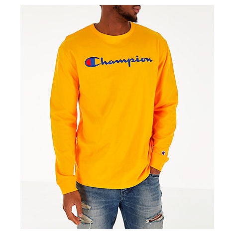 Champion Men's Heritage Logo Long Sleeve T-shirt, Yellow | ModeSens