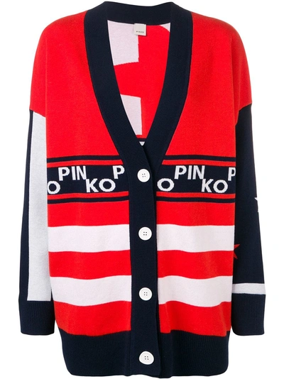 Shop Pinko Longline Colour Block Cardigan In Red