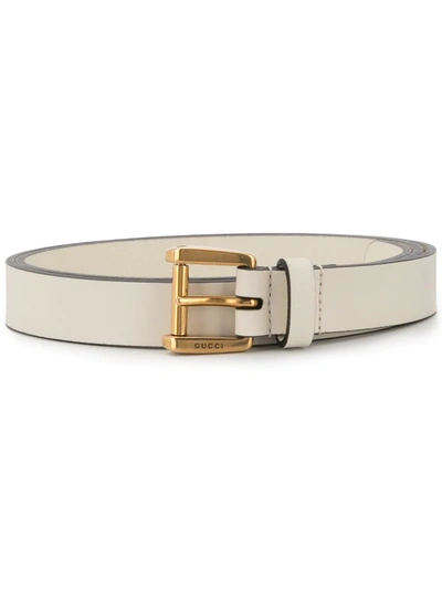 Shop Gucci Logo Embossed Tang Buckle - White