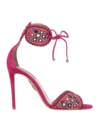 Aquazzura Jaipur Suede Ankle-strap Sandals In Fuchsia