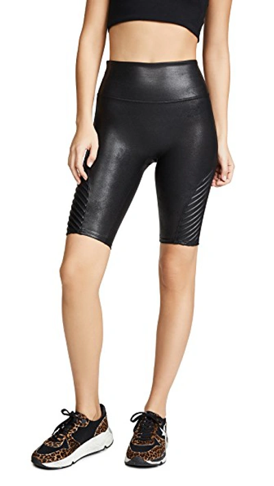 Shop Spanx Faux Leather Moto Bike Shorts In Black