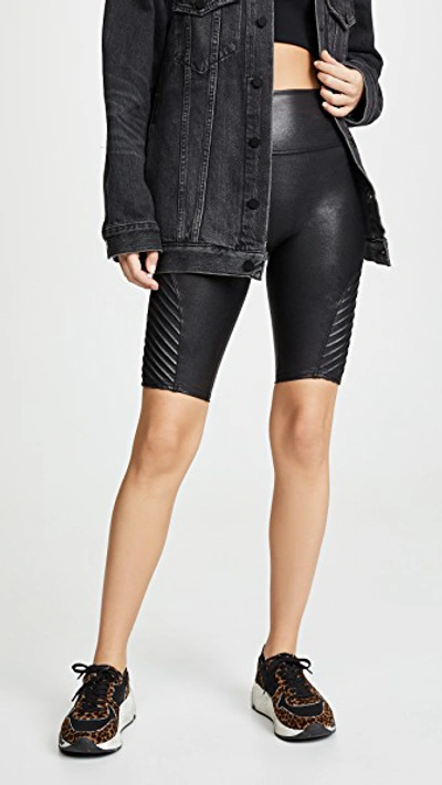 Shop Spanx Faux Leather Moto Bike Shorts In Black