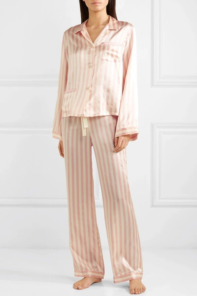 Shop Morgan Lane Chantal Striped Silk-charmeuse Pajama Pants In Blush
