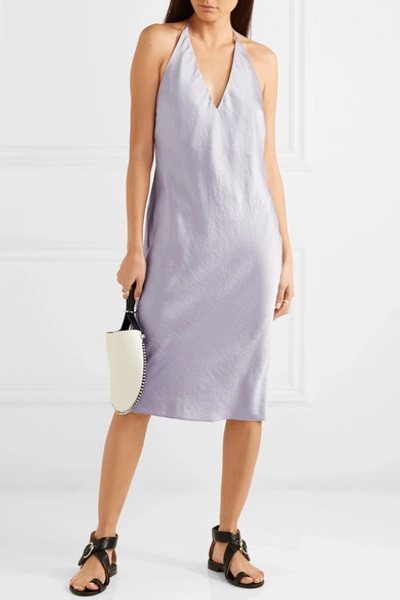 Shop Alexander Wang T Crinkled-satin Halterneck Dress In Lilac