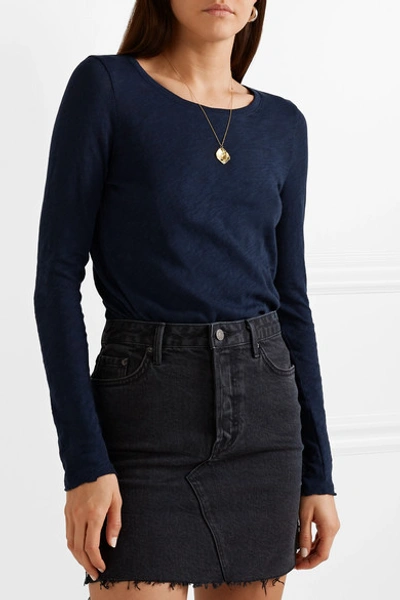 Shop Atm Anthony Thomas Melillo Distressed Slub Cotton-jersey Top In Midnight Blue