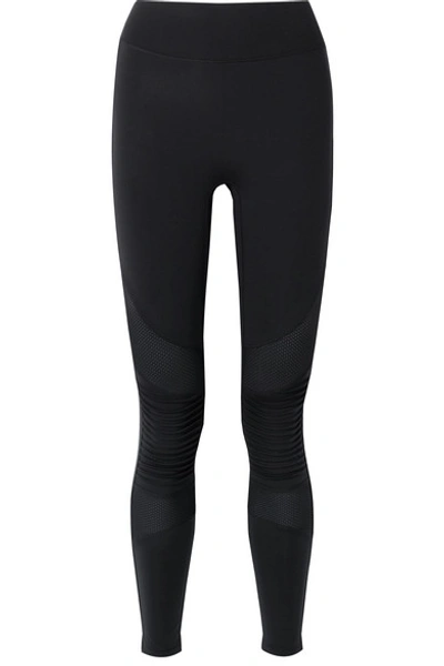 Shop All Access Debut Moto Mesh-paneled Stretch Leggings In Black