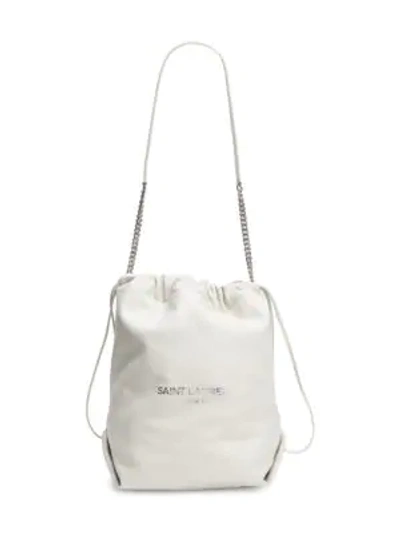 Shop Saint Laurent Leather Bucket Bag In Crema Soft