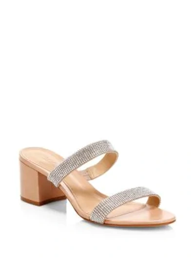 Shop Schutz Mahla Strass Leather & Crystal Sandals In Tan