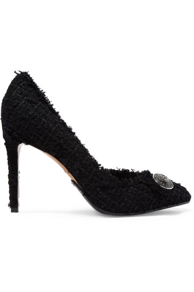 Shop Balmain Julie Button-embellished Tweed Pumps In Black