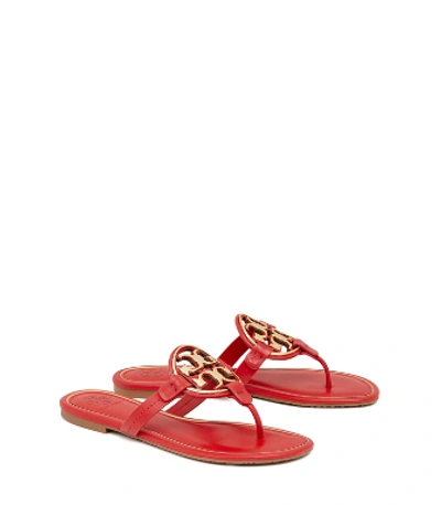 Shop Tory Burch Miller Metal-logo Sandals, Leather In Brilliant Red / Gold