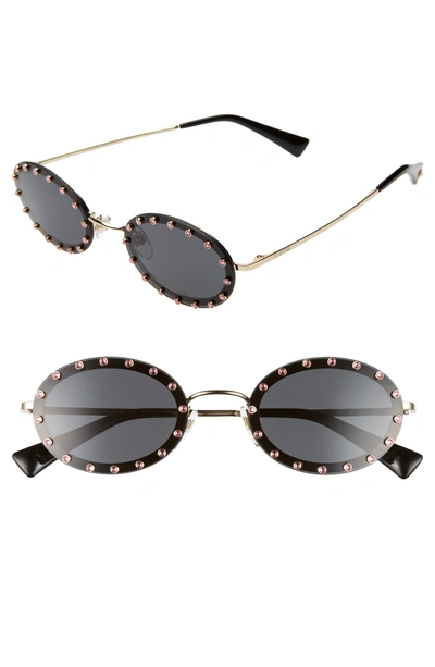 Shop Valentino 51mm Crystal Rockstud Oval Sunglasses In Black/ Lite Gold Solid