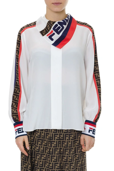 Shop Fendi White Silk Logo Shirt