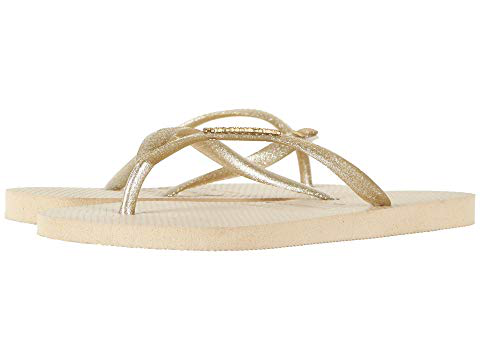 havaianas metallic gold flip flops