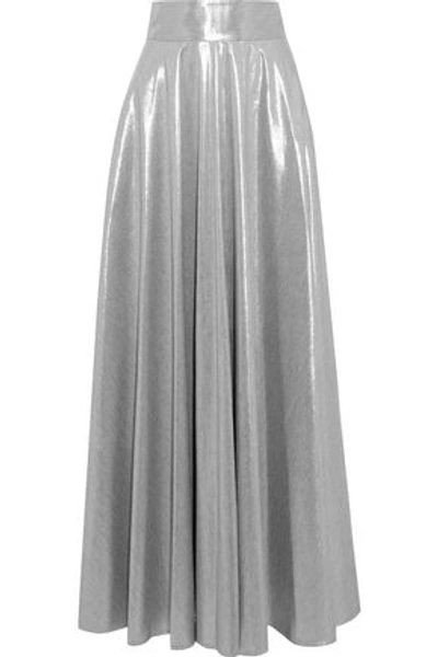 Shop Diane Von Furstenberg Woman Pleated Lamé Maxi Skirt Silver