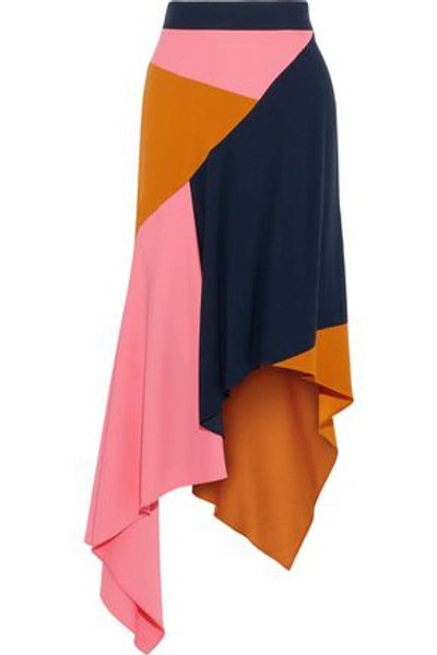 Shop Peter Pilotto Woman Asymmetric Color-block Cady Midi Skirt Baby Pink