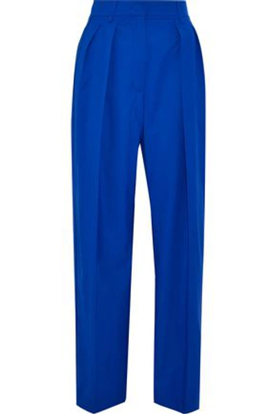 Shop Agnona Pleated Wool Wide-leg Pants In Bright Blue