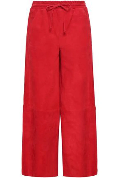 Shop Amanda Wakeley Woman Cropped Suede Wide-leg Pants Red