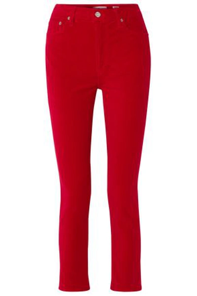 Shop Re/done Stretch-cotton Velvet Skinny Pants In Red